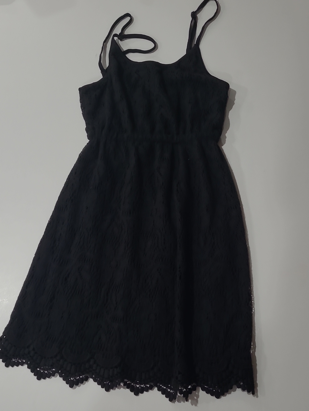 Divided Black Lace Sundress with Scalloped Hem